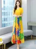 Повседневные платья 2024 Желтая шифон Boho Beach Длинная летняя элегантная одежда для женщин мода выпускной пропускной