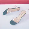 Hausschuhe Sandalen PVC Jelly Kristall klar transparente weibliche Schuhe mittlere Heels bequeme Frauen MODE MULES RIDES