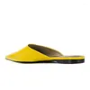 Casual Shoes Women Pointed Toe Flat Mules Yellow Patent Leather Ladies Elegant Handmade Slip On Summer Flats Large Size 2024