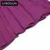 Vestidos casuales de la pista Spring Spring Women's Bow Collar Long Lantern Manga Purple Party Plaated Party For Women 2024