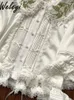 Bluzki damskie Śliczna kobieta Koszulka rojita Koreańska moda 2024 Summer słodki kołnierz polo vintage koronkowy linglan haftowany flary rękaw biały top