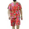 Tracksuits voor heren o-neck t-shirt breedbeen shorts set Chinese etnische stijl bloemenprint outfit met voor de zomer