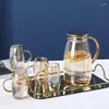 Wasserflaschen 1,8 l Big Cool Kessel High Borosilicat Glass Pot und Tassen Set Haushalt mit großer Kapazität Tee Kaffeetassen Haus Bernstein