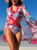 Trajes de baño para mujeres 2024 cabestro impreso monikini mujer traje de baño con kimono bañas bañadores bañando traje de natación