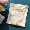 Blouses pour femmes Lace-Up O-Leck Satin Blouse Simple Elegant Silk Ol 2024 Spring Long Mancheve