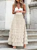 Houzhou Сплошная многослойная сетчатая сетчатая юбка с высокой талией с высокой талией длинные макси -тул весенняя летняя вечеринка женская одежда 240416