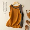 Women's Tanks Sleeveless Vest Cotton Linen Casual O-Neck Buttons Blouse Shirt Korean Fashion Female Clothing Tops 2024