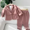 Suits Flower Boys Pink Jacket+Pants 2Pcs Clothing Set Gentleman Kids Formal Wedding Suit Childrens Day Performance Graduation Dress