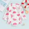 6M4T Baby Girl Swimsuit Summer Fruit Print Pleated Long Sleeved Monokini Toddler Beach Cute Beachwear 240416