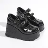 Dress Shoes Wedge High Heeled Mary Jean 2024 Spring Summer Black Round Toe Punk Goth Pumps Ankle Buckle Cute Plus Size