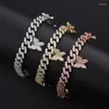 Link Bracelets 8mm Micro Paved Cubic Zirconia Bling Out Butterfly Cuban Chain Necklaces For Men Women Hip Hop Rapper Jewelry