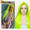 緑色のglueless合成髪13x2.5女の子のためのレースフロントウィッグ高温繊維ナチュラルヘアラインコスプレヘアピースファッションガールヘアウィッグ