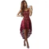 Casual Dresses 2024 Lace Female Summer Dress Sexy Cocktail Party Boho V Neck High Low Bohemian Red White Sweet Women Elegant