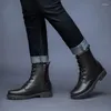 Boots Men Automne Hiver Collekle Chaussures en cuir véritable homme décontracté Punk Military Warm Snow plus taille 47 48
