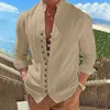 Camicie casual maschile camicia a maniche lunghe in cotone in cotone in cotone vintage di colore massiccio di grandi dimensioni cardigan casual sciolte di alta qualità da uomo di alta qualità indossare 240416
