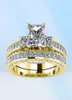 Fashion Femelle Gold Bridal Wedding Ring Set Fashion Gold rempli bijoux promesses CZ en pierre de fiançailles pour femmes7658936