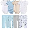 Rompers Baby Girl Toddler Clothes Set 4pcs Jumps Courstes + Pantalons pour nourrissons 0 à 12 mois Vêtements d'été garçon