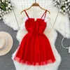 Casual Dresses Autumn And Winter Fur Spliced Bra Dress Girl's Slim Waist Open Back Small A-line Mesh Women Night Club Red Short