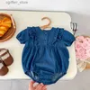 Rompers Cotton Baby Girls Romper Summer Ruffles spets ärmlös jumpsuit för småbarnflickor i ett stycke barn kläder 0-24m L410