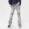 Ropa grunge y2k streetwear hål rippade baggy jeans byxor män kläder rakt hip hop gothic denim byxor pantalon homme 240403