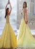 Magnifique tulle satin chéri décolleté robe formels aliné avec applications en dentelle jaune voir à travers la robe de bal Soirée G9470327