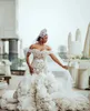 2024 العربية Aso Ebi Plus Size Ivory Mermaid Wedding Dress Fress Prooth Lace Hoded Online Drons Vresses ZJ404