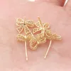 Stud Earrings 1pair Copper Genuine Gold Plated 10x8.7mmHollow Bowknot With 12x0.7mm Pin Ear Studs For DIY Charms Jewelry Making Accessories