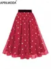 Kjolar 2024 mode kvinnor tyll midi kjol elastisk hög midja stor sväng rosa blå vit röd kawaii lång lös sommar