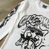 Fotos reais camiseta casual camiseta vintage de manga longa camisa masculina mulher preta branca 2024ss