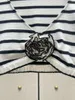 Arbeitskleider 2024 Frühlings Sommer Sexy schwarz weiße weiße Langschläfe gestreifte Stricktipps Bluse und Minirock -Set für Frauen