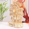 3D -Rätsel ury 3d Musik Holz Puzzle LED City Silhouette Rotatable Rrise Wheal Octave Box Model Kit Assembly Dekor DIY Spielzeug Geschenk für Erwachsene Y240415