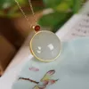 Pendants Silver Inlaid Natural Hetian Sapphire South Stone Round Necklace Charm Alcove Design Cold Wind Ladies Accessories