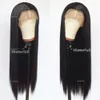 Brésilien noir long silky raide perruque complète des cheveux humains résistants à la chaleur à la chaleur Synthétique dentelle de dentelle avant pour femmes de la mode
