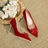 Kleidungsschuhe Größe 30-44 Stiletto Heel Spitzer Zehen Wildleder Rot Brautjungfer Hochzeit High Heels Frauen Pumps