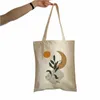 Fi Sacs à bandouliers de grande capacité Bag de livre étudiant Retro Boho Plants Aesthetic Canvas Tote Sac Lady Handsbag Harajuku FR B9ZJ #