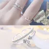 S925 Silver Butterfly Designer Rings For Women Girls Luxury CZ Zircão Sweet Bow Bowknot Linha Double Design de unha chinesa de dedo amor