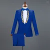 Men's Suits White Wedding Groom Pants Men Slim Fit One Button Sequin Embroidery Tuxedo Suit Peak Lapel Stage Costume Traje Hombre