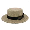 Berets Männer Frauen Strohboothüfte Sommer Sunhat Flat Top Caps Sailor Wide Bim Sombrero Beach Fedora Trilby Größe US 7 1/8-7 1/4 UK M-L