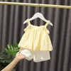 Mädchen -Outfit -Sets Sommer Kinder Freizeitkleidung für gelbe Suspender -White -Shorts Set Childrens Baby Girl 240410