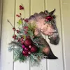 Decorative Flowers Christmas Dressage Wood Horse Head Door Hanger Front Hanging Ornament Festival Home Decoration 2024