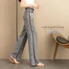 Women's Jeans Straight Summer Grey Denim Wide Leg Lady Thin Loose High Waist Contrast Floor