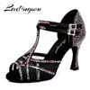 Chaussures de danse Ladingwu femmes salsa salsa fête latin grande petite stratone brillant noir satin cuba talon 9cm