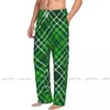 Mäns sömnkläder Casual Pyjama Sleeping Pants Dark Green Plaid Check Mönster Lounge Loose Byxor Bekväma nattkläder