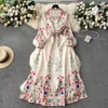 Abiti casual Fashion Bohemain Flower Maxi Dress Women's Stand Women's Long Lantern Sleeve Single Sfrigo Sfreto Floral Stampa al pizzo Sust Boho Robe