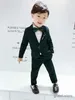 Suits Flower Boys Wedding Dress Kids Dark Green Slim Blazer Photography Suit Children Piano Performance Ceremony Graduation Costume