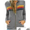 Womens Two Piece Pants Designer Hoodie Oversized Rainbow Stripe Long Sleeve Sweatshirt Zipper Pocket Coat Hood Drop Delivery Apparel C Ot7Zd