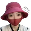 Wide Brim Hats Summer Sunscreen Hat With Mask Fashion Floral Print Big Sun Cap Outdoor Tea-picking Cycling