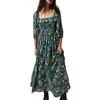 Casual Dresses Women Tiered Maxi Dress Ruffles Hem Floral Printed Pleated Boho Pullover Layered Swing Sundress