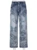 Kvinnors jeans 2024 Fashion Y2K Streetwear Baggy Straight Cargo Pants 90s Vintage Punk High midje breda benbyxor