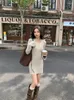 Abiti casual in stile coreano in stile coreano grigio ad abito monopezzo femmina coquette manica lunga mini inverno americana retrò stretta vesti